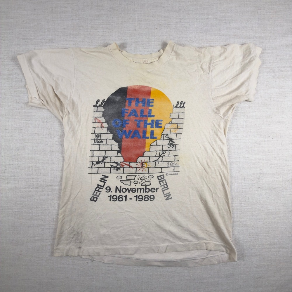 Vintage 1989 Berlin Fall Of The Wall T-Shirt Single Stitch White Large Graphic